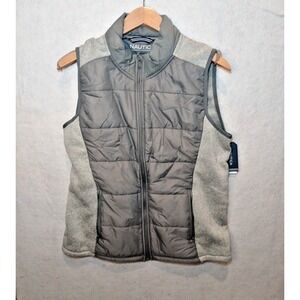 Nautica Women's Puffer Fleece Vest Gray Wind Water Resistant Size Small‎